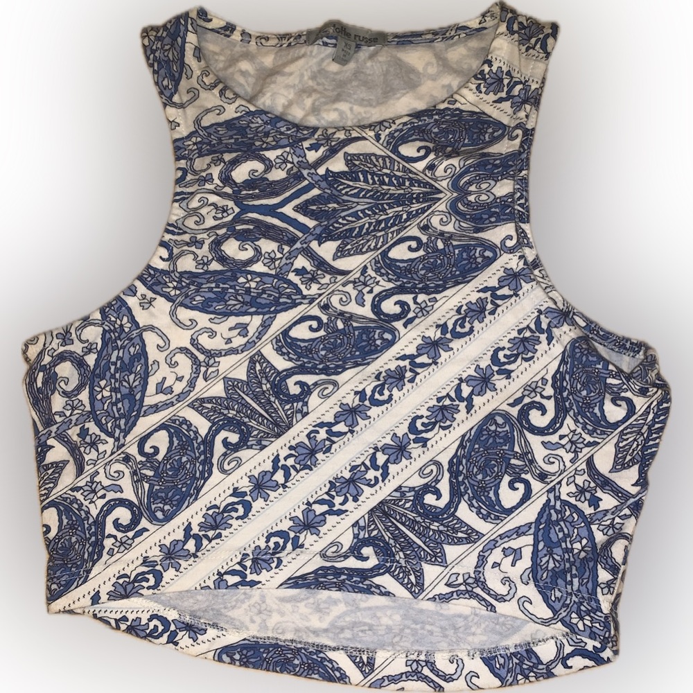 XS Blue/white stretchy racerback crop top